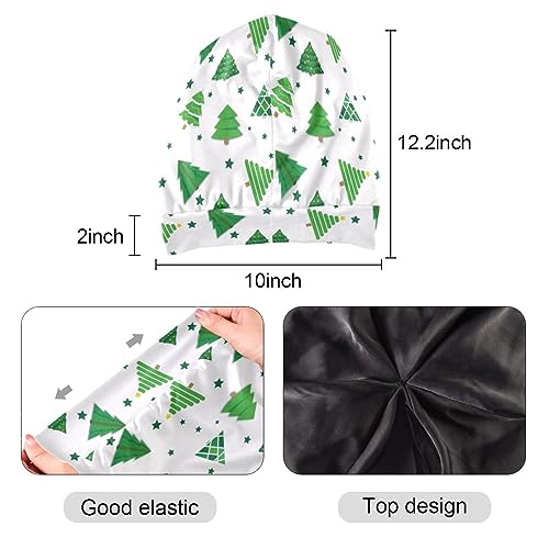 Satin Bonnet Wrap for Sleeping - Lined Sleep Cap for Curly Hair Women & Men - Christmas Trees