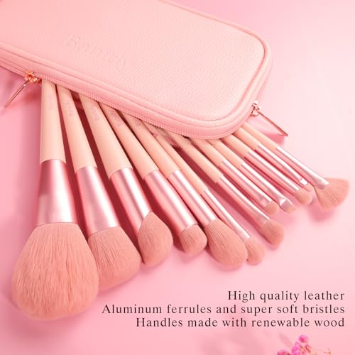 Makeup Brush Set with Storage Bag&Case Organic Environmental Vegan Bristles Complete Kit for Professional and Beginner Soft Synthetic Hairs for Eyeshadow, Eyebrow, Concealer, Foundation, Powder, Blend