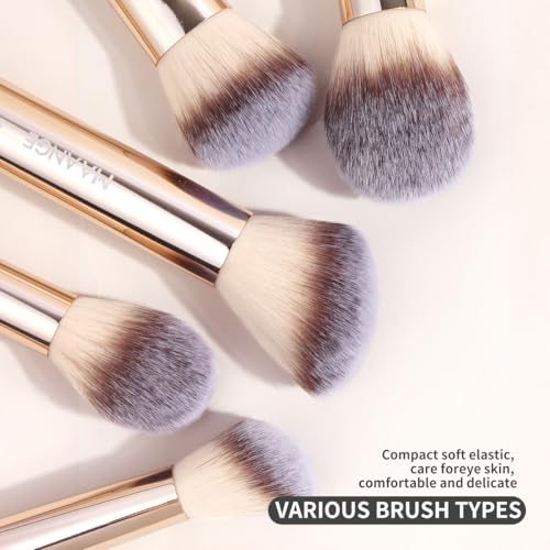 MAANGE 20 PCS Foundation Makeup Brush Set, Double-ended Kabuki Contour Brush for Liquid Powder Concealer Blending Blush Face Makeup Tools (Gold)