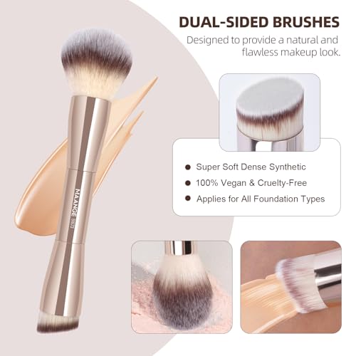 MAANGE 20 PCS Foundation Makeup Brush Set, Double-ended Kabuki Contour Brush for Liquid Powder Concealer Blending Blush Face Makeup Tools (Gold)