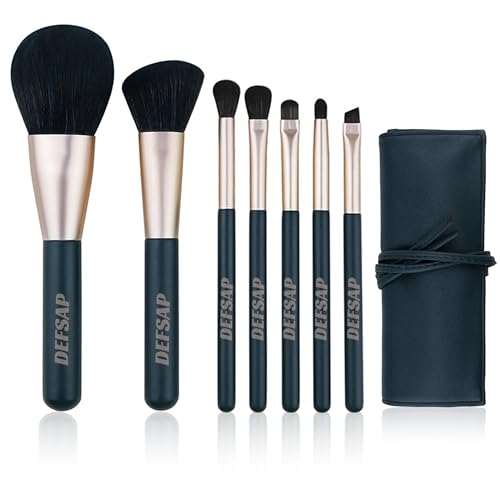 Cosmetic Makeup Brushes Set, Professional Make up Set, Premium Brush Kit tools, Soft Synthetic Hair for Face, Cheek, & Eye Makeup, with Leather Pouch (Dark Green,7 Pcs)