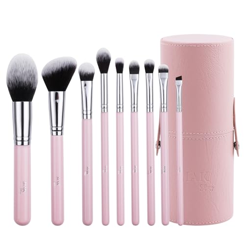 Makeup Brushes 9 Pcs Set with Leather Case, Multi Use with Synthetic Hair (9 Pcs + Leather Case Holder)