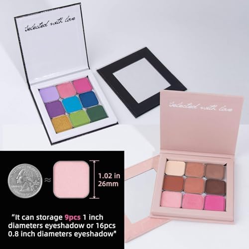 Small Empty Magnetic Makeup Palette with Mirror, Long Spatula, 20 Metal Stickers, Suitable for Eyeshadow Lipstick Blush Powder Highlighter and Contour, 2-Pack Palettes (Pink+ Black, Small)