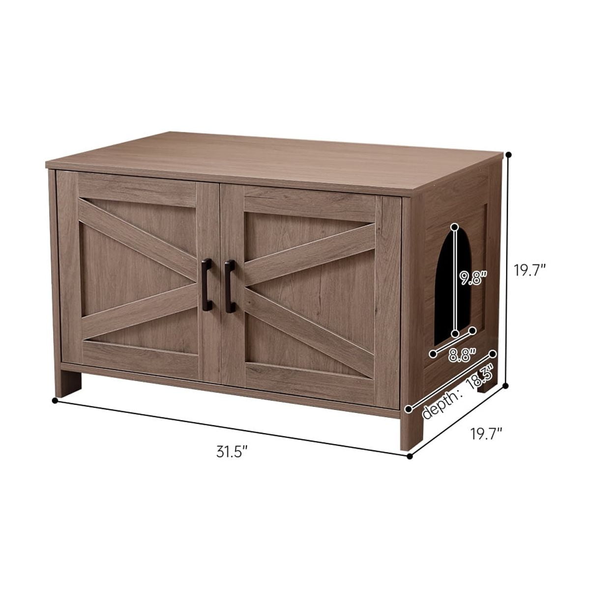 Noaman Cat Litter Box Enclosure with Barn Door, Wooden Cat Washroom Furniture & End Table, Fits Most Litter Boxes, 31.5"x19.7"x19.7", Greige