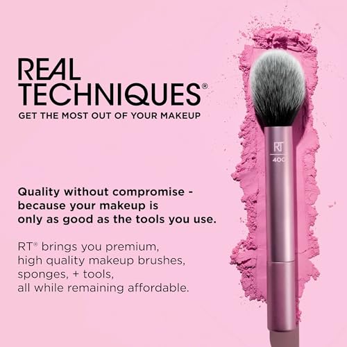 Real Techniques Sleigh The Night Mini Brush + Sponge 4 Piece Holiday Gift Set, Small Makeup Brushes For Travel, Makeup Sponge For Foundation & Concealer, Stocking Stuffer, Limited Edition, Latex-Free