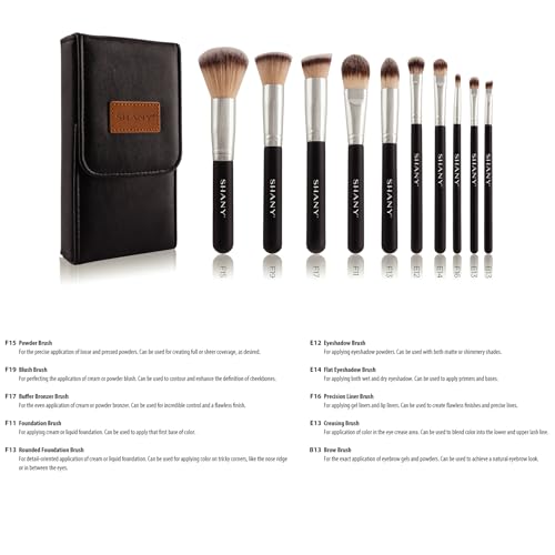 SHANY Makeup Brush Set Black OMBRE Pro 10 Piece Essential Professional Make up Brush Set - Foundation Powder Concealers Eye Shadow Brushes with Cosmetics Brush Travel Case - Upgraded