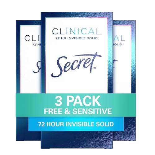 Secret Antiperspirant Clinical Strength Deodorant For Women, 72 Hr Sweat Protection Invisible Solid, Free & Sensitive Unscented,