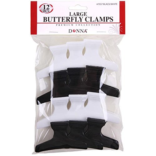 Donna Collection Butterfly Clamps, Large, Black & White, 12 Count