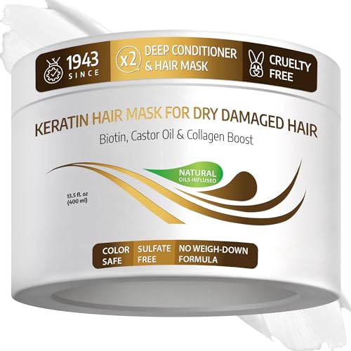 VITAMINS hair cosmetics Keratin Hair Mask – Deep Repair Conditioner with Biotin & Castor Oil - For Damaged, Dry, Curly, Straight, Thin & Fine Hair - Intense Collagen Protein Treatment