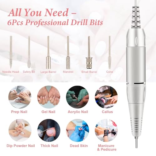 Electric Nail Drill, DELIFO Portable Nail Drill Professional PedicureRechargeable 35000 RPM Nail File Machine Acrylic Nails Polishing Tools with Bits LED Display for Home Salon Manicure