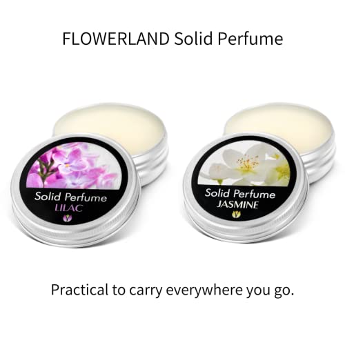 Flowerland Solid Perfumes Set Jasmine, Lilac - Portable Pocket Balm Perfumes Perfect for Travel Use - Natural Fragrance Parfums for Men and Women - Natural & Vegan