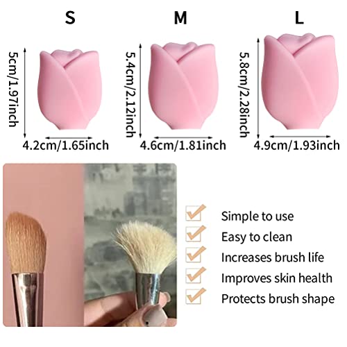 Zerone Makeup Brush Holder, 3pcs Rose Shape Silicone Travel Makeup Brush Organizer Storage Covers Protector Guards Reusable Dust Cover Brush Organizer Case for Travel and Home