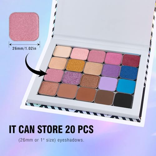 Empty Magnetic Makeup Palette with Mirror, Spatula, 20 Metal Stickers, Suitable for Eyeshadow Lipstick Blush Powder Highlighter and Contour, DIY Refillable, Holographic Stripes Black Medium