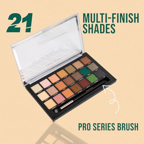 Profusion Cosmetics 21 Shade Eyeshadow Palette Collection & Brush, Chocolate-Inspired Matte, Shimmer & Satin Finishes, Blendable Pigments, Cruelty-Free Eye Makeup