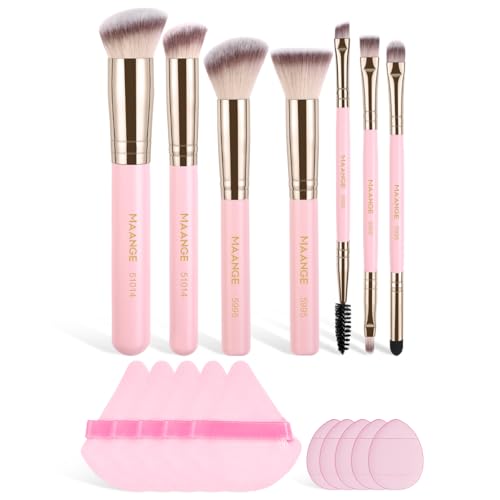 MAANGE Makeup Brush Set 17Pcs Makeup Brushes Foundation Contour Powder Blush Concealer Double-ended Eyeshadow Brush Set for Liquid, Cream, Powder (Pink)