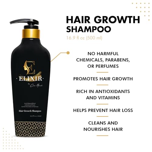 Elixir by Coco March Hair Growth Shampoo - Strengthening Plant-Based - Chemical-Free for Men and Women - Natural Hair Loss Formula for Thicker Fuller Hair - 16.9 fl oz