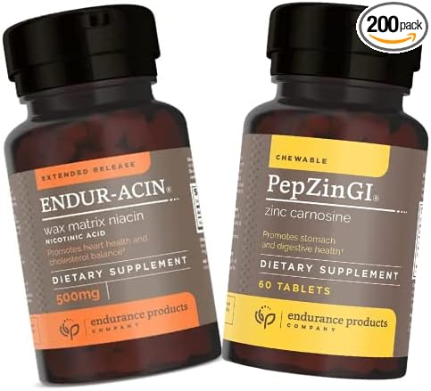 Zinc - PepZinGI 75mg for Immune Function & Digestive Health Support 60 Chewable Tablets and ENDUR-ACIN Niacin - Vitamin B3 Niacin 500mg Extended Release & Low-Flush, 200 Tablets