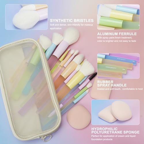 Makeup Brushes 18PCS Set – Multicolor Make Up Brush Set with Powder, Foundation, Eyeshadow Brushes, Latex Free Sponge & Bag – Soft Synthetic Bristles, Painted Aluminum Ferrules, Rubber Handles