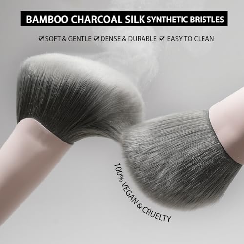 BEILI Makeup Brush Set, Pink Makeup Brush Set, 12 Vegan Makeup Brushes for Powder Foundation, Concealer, Eyebrows, Eyeshadow, Contour, Eyeliner, Blender Eye Brush