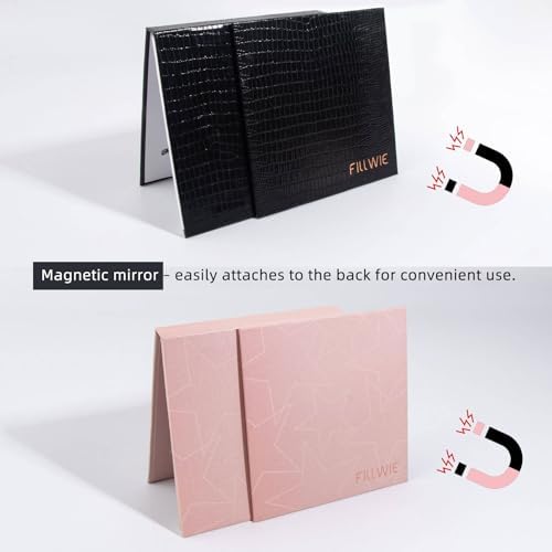 Small Empty Magnetic Makeup Palette with Mirror, Long Spatula, 20 Metal Stickers, Suitable for Eyeshadow Lipstick Blush Powder Highlighter and Contour, 2-Pack Palettes (Pink+ Black, Small)
