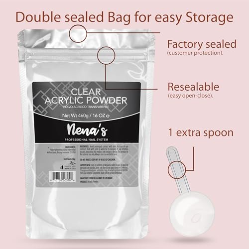 Nena's Superior Sculpting Powder Professional Acrylic Nail System Clear Blush Pink Medium Pink 16 oz 460 g (Clear)