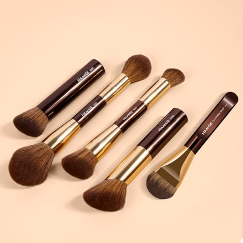 MAANGE 5 PCS Foundation Makeup Brush Set Double-ended Kabuki Mask Contour Brush for Liquid Powder Concealer Cream Cosmetics Blending Makeup Brushes (Coffee Gold)