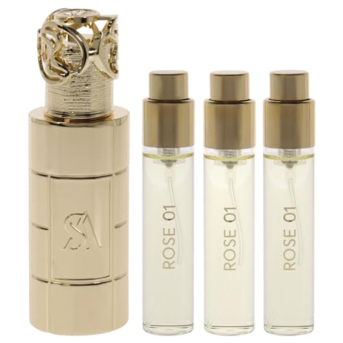 Swiss Arabian Rose 01 Giftset - Arabian Perfumes for Women and Men - Long Lasting Perfume - Floral, Rose, Vanilla Perfume - 3 Bottles with Case - 4 pc