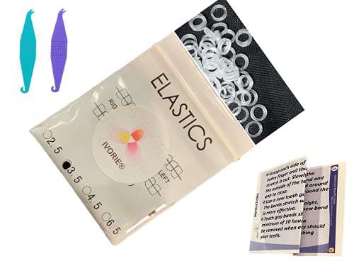 IVORIE Cosmetic Elastic Rubber Bands Braces Gap Alignment 60 Pack and Placers for Gap Closing (Clear 1/4" X-Heavy 6.5 oz)