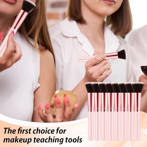 Tanlade 10 Pcs Makeup Brushes Bulk Flat Top Foundation Brush Liquid Cream Powder Foundation Contour Blush Concealer Eye Shadow Blending Liner Make up Kit for Wedding Artist(Pink)