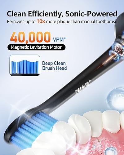 Electric Toothbrush for Adults, Sonic Toothbrush with 3 Intensity Levels & 5 Modes, One Charge for 90 Days, Rechargeable Electric Toothbrush with 6 Toothbrush Heads & 40,000 VPM Deep Clean(Black)