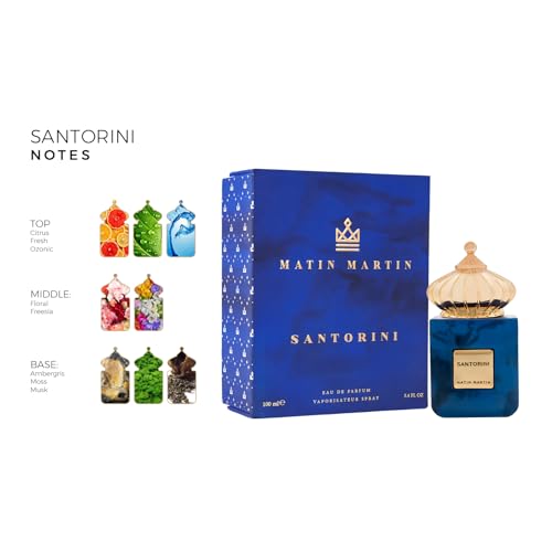 Santorini for Unisex - Arabian Perfume for Women & Men - Long Lasting Spicy Woody Fragrance with Citrus, Floral, Musk, Fresh, Moss Notes - Arabic Cologne - Travel Size - 3.4 oz EDP Spray