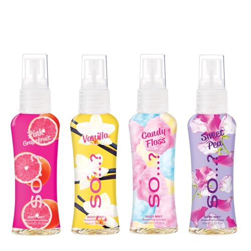 So…? Body Mist Set - Body Spray for Women - Cruelty Free, Vegan Perfumes for Women - 650 to 1000 Sprays - Travel Size Gift Set - 4 pcs