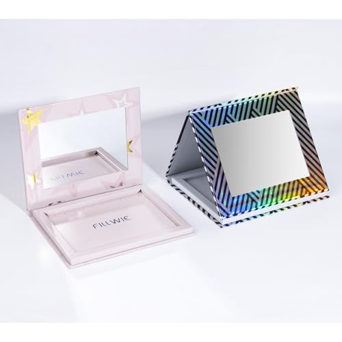 Empty Magnetic Makeup Palette with Mirror, Spatula, 20 Metal Stickers, Suitable for Eyeshadow Lipstick Blush Powder Highlighter and Contour, DIY Refillable, Holographic Stripes Black Medium