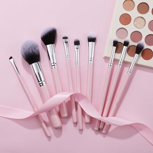 Makeup Brushes 9 Pcs Set with Leather Case, Multi Use with Synthetic Hair (9 Pcs + Leather Case Holder)