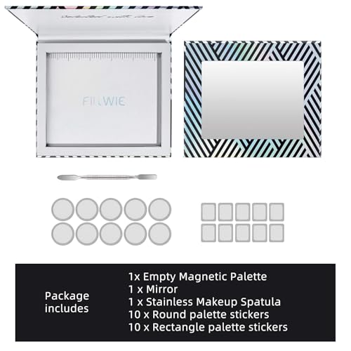 Empty Magnetic Makeup Palette with Mirror, Spatula, 20 Metal Stickers, Suitable for Eyeshadow Lipstick Blush Powder Highlighter and Contour, DIY Refillable, Holographic Stripes Black Medium
