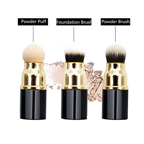 Travel Makeup Blush Brushes, Sinide 3 in 1 Professional Kabuki Brush Set Cosmetic Beauty Tool Foudation Brush Powder Puff for Mineral Powder, Contouring, Cream (1 Pcs)