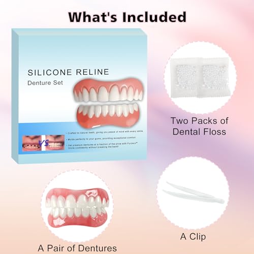 Silicone Reline Denture Set for Upper and Lower Teeth, Soft Comfortable Veneers for Men and Women