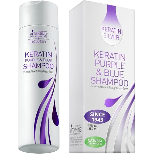 VITAMINS hair cosmetics Keratin Purple Toning Shampoo - Violet Blue Brassiness Toner for Bleached Icy Blonde Platinum Silver White Grey Ash Gray or Colored Dry Damaged Brassy Hair