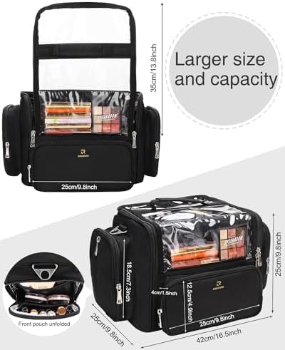 Makeup Brush Bag Extra Large Makeup Brush Case with 4 small bags Professional Makeup Artist Brush Holder Stand Up Organizer for Travel with Adjustable Dividers and Shoulder Strap