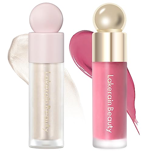 Erinde 2 Colors Liquid Highlighter and Blush Set, Natural Matte Face Blush, Natural Glossy Liquid Illuminator for Face and Body, Lightweight Blendable Silky Smooth Texture, Cruelty-free