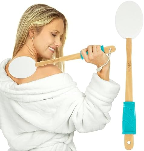 Vive Lotion Applicator for Back, Feet (17.5") - Self Washer Beauty Shower Sponge, Long Handle Cream Wand for Elderly, Women - Apply Medicine, Skin Cream, Body Wash, Sunscreen -Easy to Clean