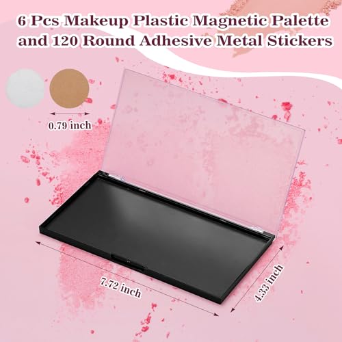 Sumind 6 Pcs Magnetic Makeup Palette with Clear Top with 120 Pcs Metal Sticker for DIY Eyeshadow Lipstick Blush Powder 7.72” x 4.33”