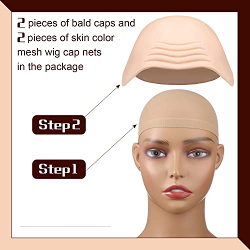 WILLBOND 4 Pcs Halloween Bald Caps Makeup Latex Bald Caps Head Wig hat Costume Accessories for Adults(Skin Color,Simple Style)