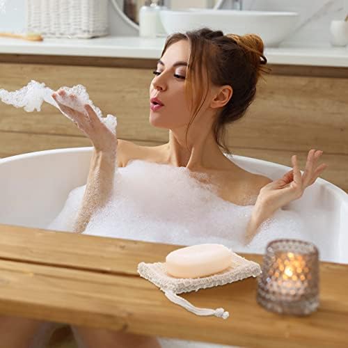 Rtteri 200 Pcs Soap Exfoliating Bag, Natural Sisal Soap Pouch Saver Body Shower Bar Mesh Body Net with Drawstring for Foaming and Drying