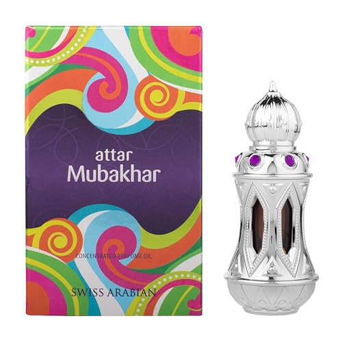 Swiss Arabian Attar Mubakhar - Luxury Products From Dubai - Long Lasting Perfume Oil for Unisex - Blend of Bergamot, Mandarin, Jasmine and Patchouli - Perfect for Date Night or Evening Out - 0.67 oz