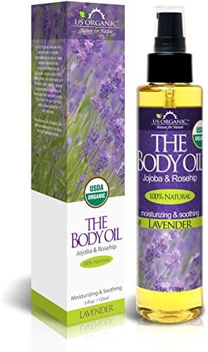 US Organic Body Oil - Elegant Lavender - Jojoba and Rosehip Oil with Vitamin E, Certified Organic, No Alcohol, Paraben, Artificial Detergents, Color or Synthetic perfumes, 5 Fl.oz. (Lavender)