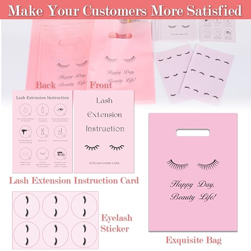 52PCS Lash Shampoo Bottles Brushes Set, 10pcs Foam Pump Dispenser, Lash Cleaning Brush, Eyelash Extension Tube Brush, Instructions Cards, Lash bags, 2pcs Eyelash Stickers for Business Clients (pink)