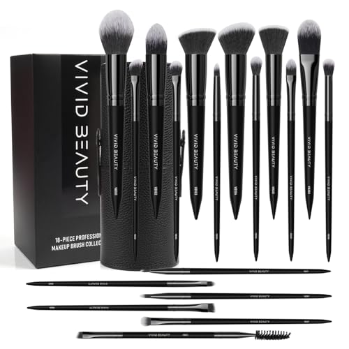 Professional Makeup Brush Set,18 Pcs Travel Brochas Para Maquillaje Kit with Case,Powder Foundation Concealer Blush Eyeshadow Face Contouring Makeup Brushes,Black Make up Brushes Set with Labels