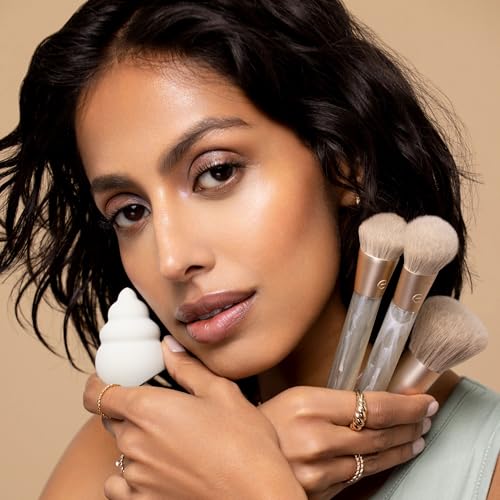 EcoTools Sea Gems Face Makeup Brush & Sponge 4 Piece Set, Eco-Friendly Makeup Brushes & Makeup Sponge, For Foundation, Blush, Contour, & Setting Powder, Recycled Plastic, Cruelty-Free Tools