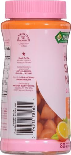 Nature's Bounty Optimal Solutions Hair, Skin & Nails with Biotin and Collagen, Citrus-Flavored Gummies Vitamin Supplement, 2500 mcg, 80 Ct (Pack of 2)